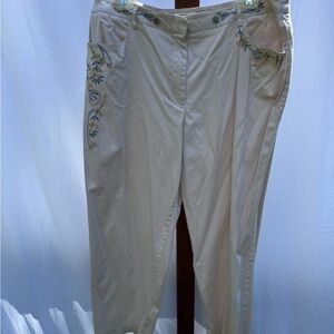 Talbots Light Tan Slacks with Embroidery 97% cotton size 16